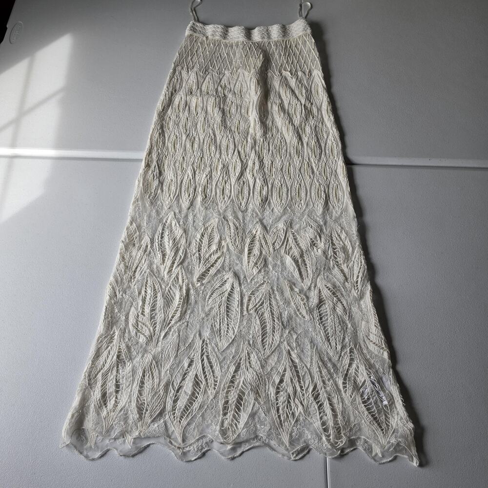 Anthropologie Skirt Womens Small White Beaded Lace Maxi Formal Wedding Bridal